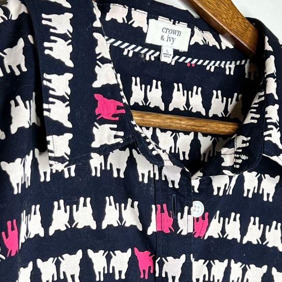Crown & Ivy Puppy Dog Novelty Print Cotton Long Sleeve Button Up Shirt Large - Picture 3 of 9